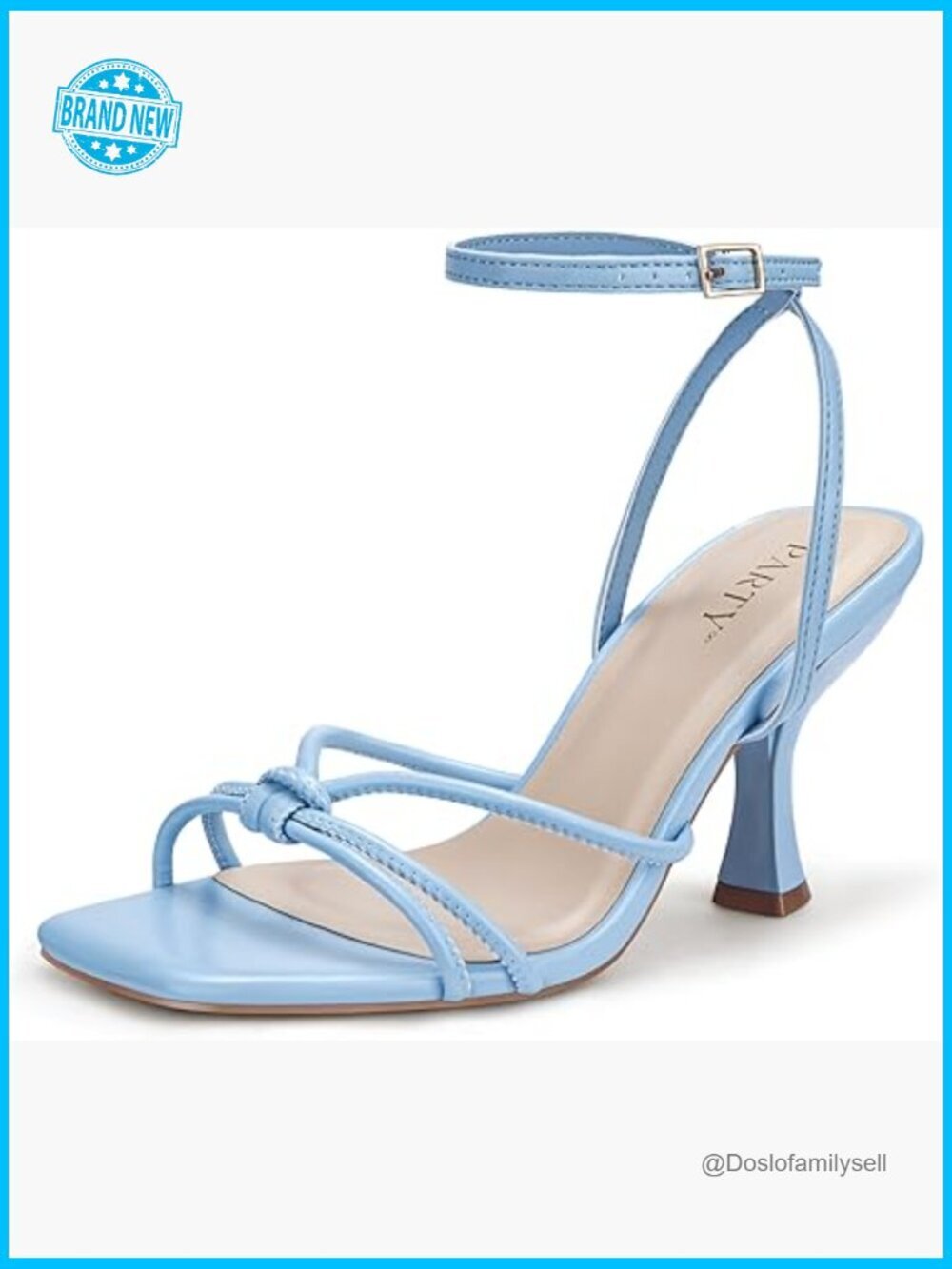 Strappy Square Toe Stiletto Heeled Sandals 3 inch Ankle Buckle Slingback Summer